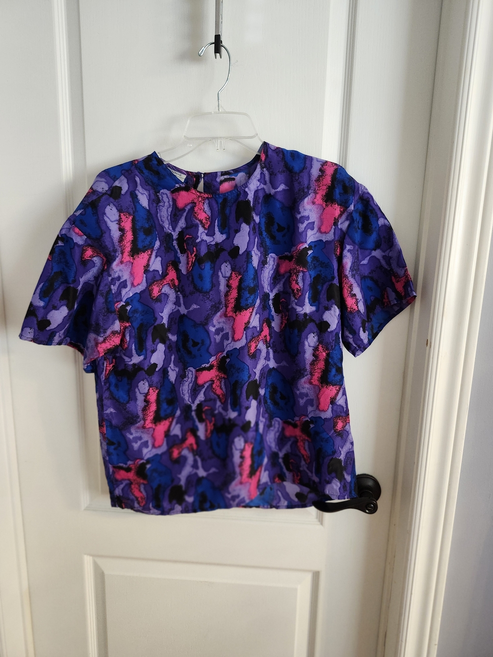 Vintage Braemar Vibrant Abstract Purple & Pink Short Sleeve Blouse